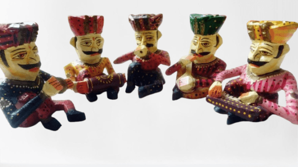 Wooden Rajasthani Handcrafted Bawla Musician Figurine Set (Set of 5, 4 inches)