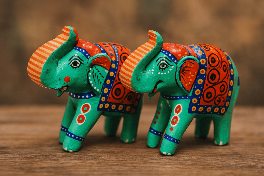Handcrafted Multicolor Wooden Elephant – (Set of 2, 3 inches each) | Traditional Art