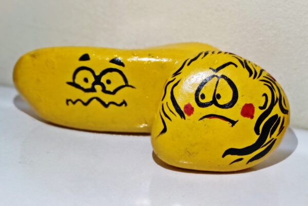 Hand-Painted Yellow Smiley River Stones (Set of 2) - Home Decor & Handicraft