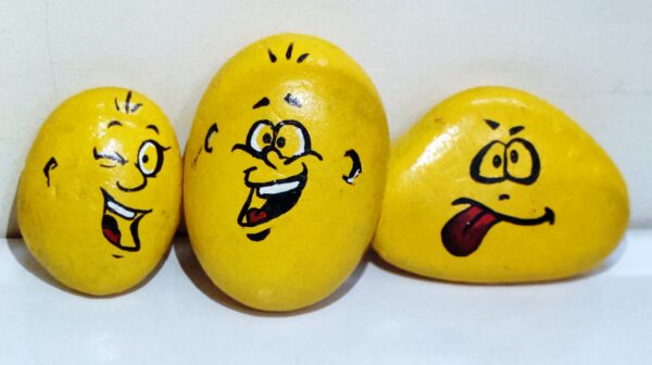 Hand-Painted Yellow Smiley River Stones for Home Decor (Set of 3)
