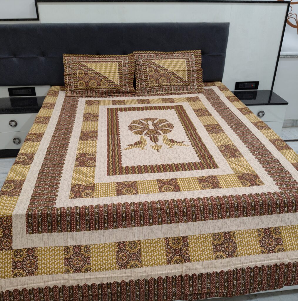 Rajasthan Yellow Cotton Double Bed Bedsheet – Elegant & Comfortable