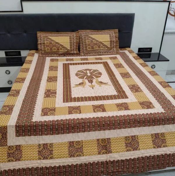 Rajasthan Yellow Cotton Double Bed Bedsheet – Elegant & Comfortable