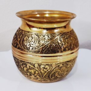 Traditional Brass Pooja Set – Engraved Brass Lota & Plate (Set of 2)