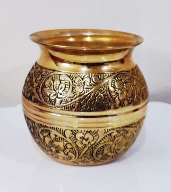Traditional Brass Pooja Set – Engraved Brass Lota & Plate (Set of 2)