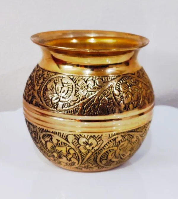 Traditional Brass Pooja Set – Engraved Brass Lota & Plate (Set of 2)