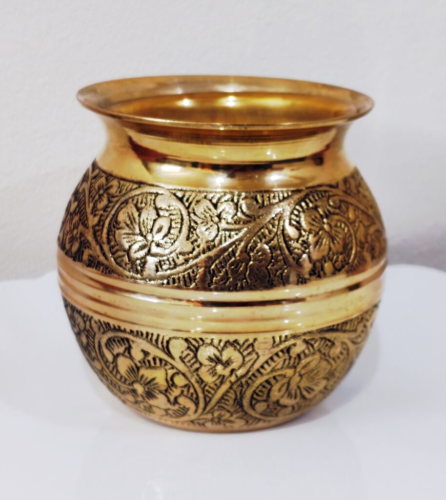 Traditional Brass Pooja Set – Engraved Brass Lota & Plate (Set of 2)