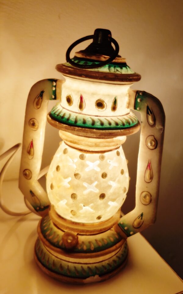 Makrana Marble Lantern with Meenakari Finish - Handcrafted Home Decor