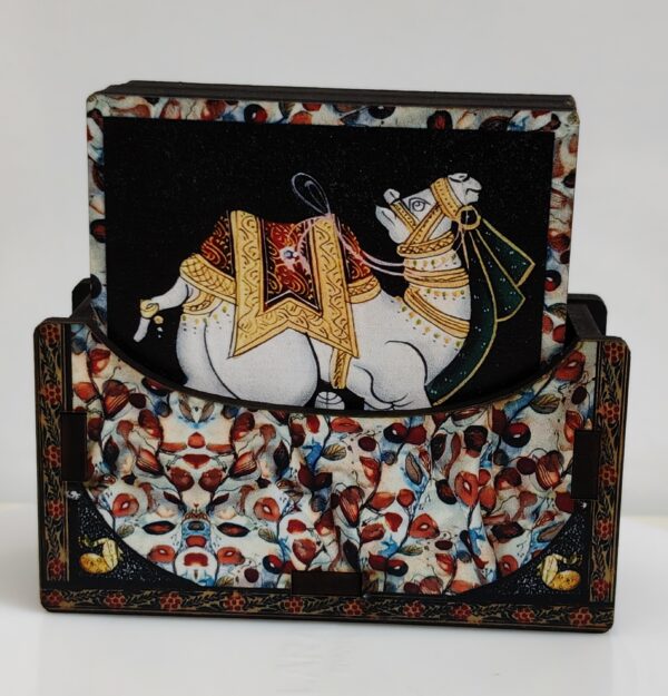 Handcrafted Wooden Camel Print Coasters (Set of 6) - Traditional Design