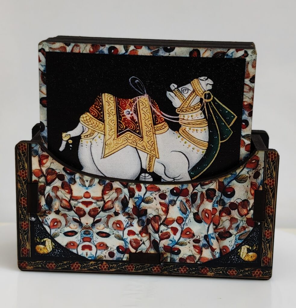 Handcrafted Wooden Camel Print Coasters (Set of 6) - Traditional Design