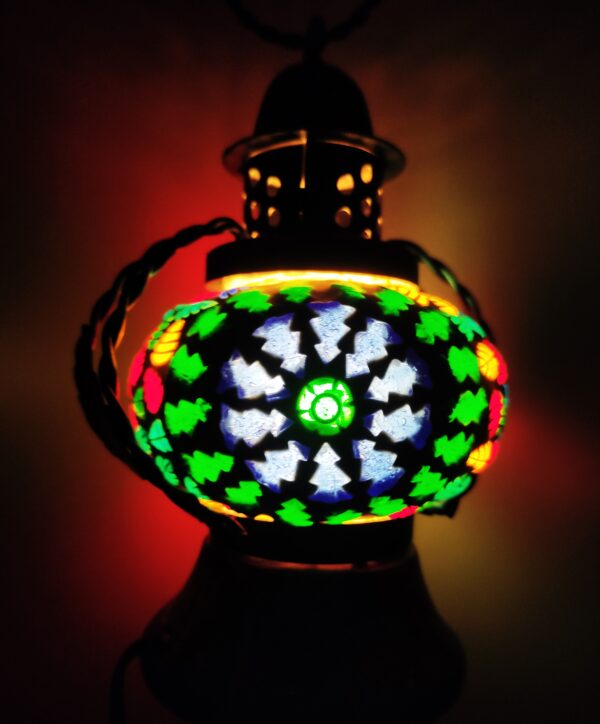Multi-Colored Wooden Mosaic Glass Table Lamp – Elegant Lantern for Home & Desk Decor