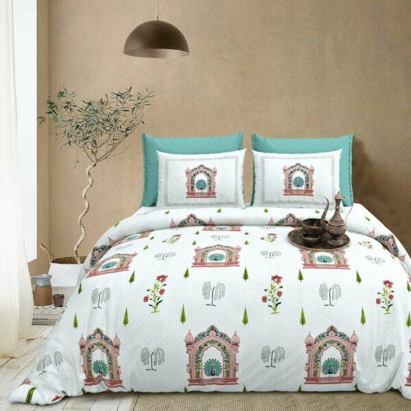Elegant Rajasthani Darbar Jaipuri Bedsheet set (108 x 108 inches) with 2 pillow covers