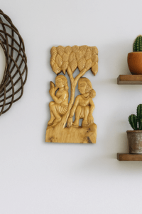 Handcrafted Wooden Bijapuri Tribal Art | Traditional Madhya Pradesh Wall DĂ©cor | Village Couple Under Tree Figurine
