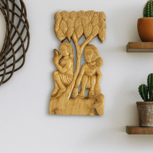 Handcrafted Wooden Bijapuri Tribal Art | Traditional Madhya Pradesh Wall Décor | Village Couple Under Tree Figurine